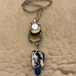 Silver Pendant Necklace with Black and White Stone